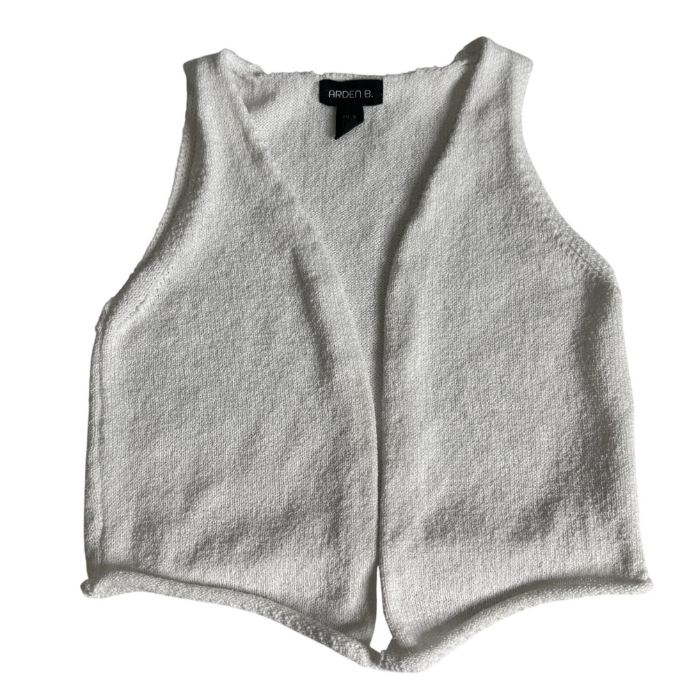 Arden B Y2K White Knit Cropped Open Front Vest Sleeveless Cardigan Womens Small
